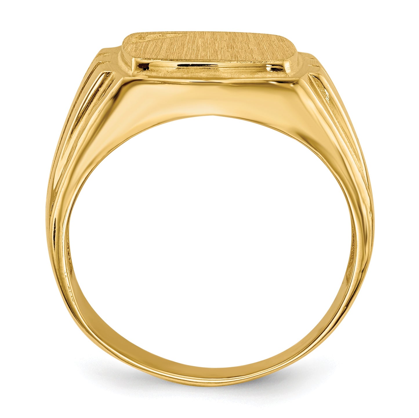 14k Holds 1-1.6mm Diamond 12.0x11.5mm Cushion Open Back Grooved Sides Mens Signet Ring Mounting