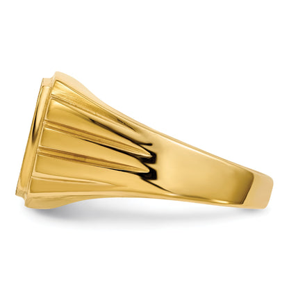 14k Holds 1-1.6mm Diamond 12.0x11.5mm Cushion Open Back Grooved Sides Mens Signet Ring Mounting