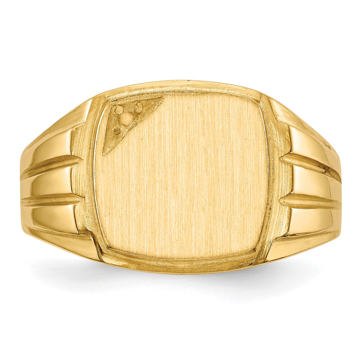 14k Holds 1-1.6mm Diamond 12.0x11.5mm Cushion Open Back Grooved Sides Mens Signet Ring Mounting