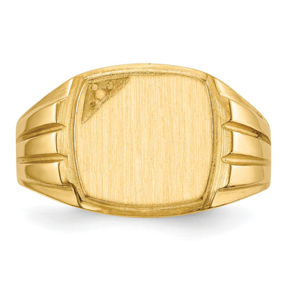 14k Holds 1-1.6mm Diamond 12.0x11.5mm Cushion Open Back Grooved Sides Mens Signet Ring Mounting