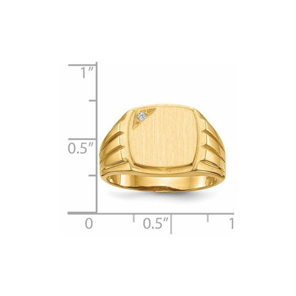 14k 11.5x12.0mm Grooved Sides Open Back AA Diamond Men's Signet Ring