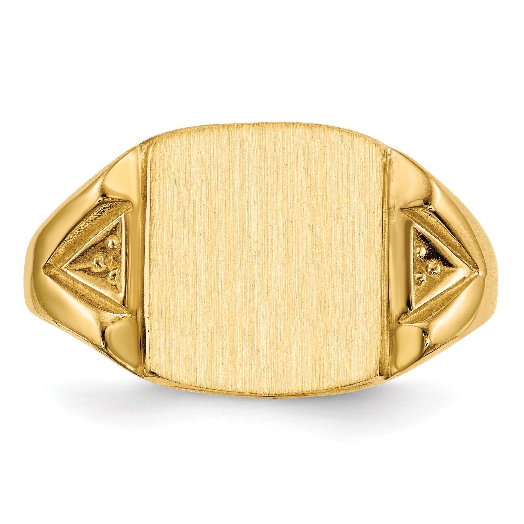 14k Holds 2-1.3mm Cushion Diamonds 11.0x12.0mm Cushion Open Back Mens Signet Ring Mounting