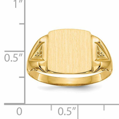 14k Holds 2-1.3mm Cushion Diamonds 11.0x12.0mm Cushion Open Back Mens Signet Ring Mounting