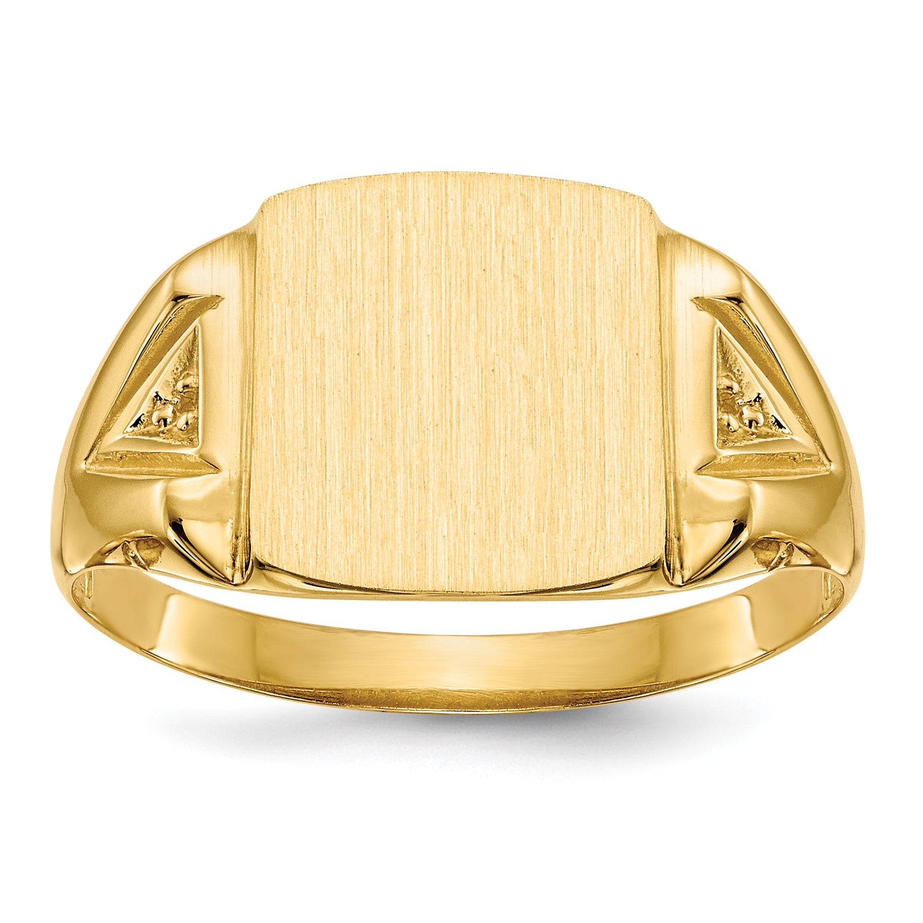 14k Holds 2-1.3mm Cushion Diamonds 11.0x12.0mm Cushion Open Back Mens Signet Ring Mounting