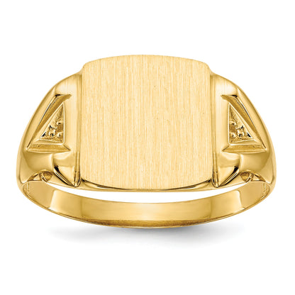 14k Holds 2-1.3mm Cushion Diamonds 11.0x12.0mm Cushion Open Back Mens Signet Ring Mounting