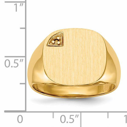 14k Holds 1-1.0mm Diamond 15.0x15.0mm Cushion Closed Back Mens Signet Ring Mounting