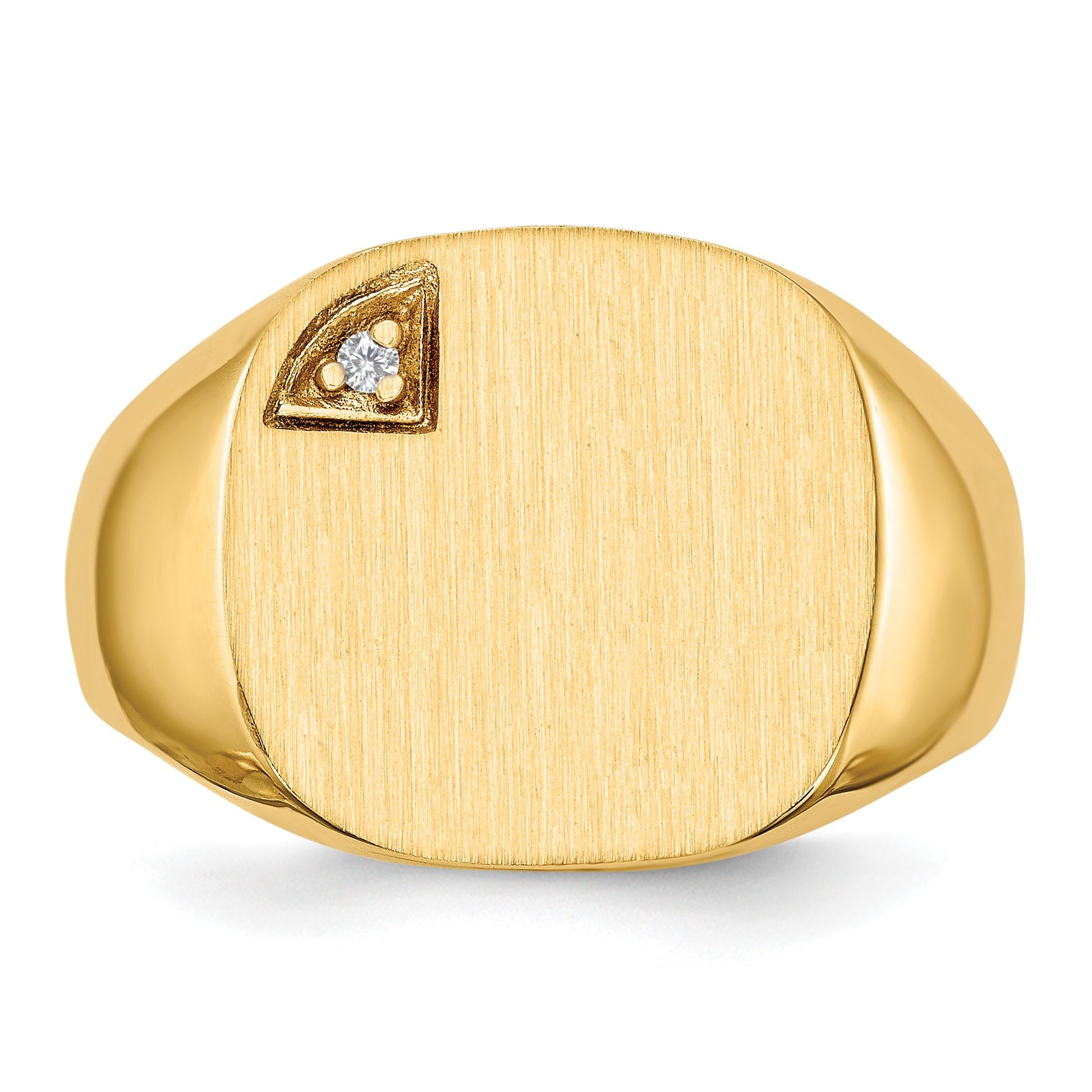 14k 1/2 point AA Diamond 15.0x15.0mm Cushion Closed Back Mens Signet Ring