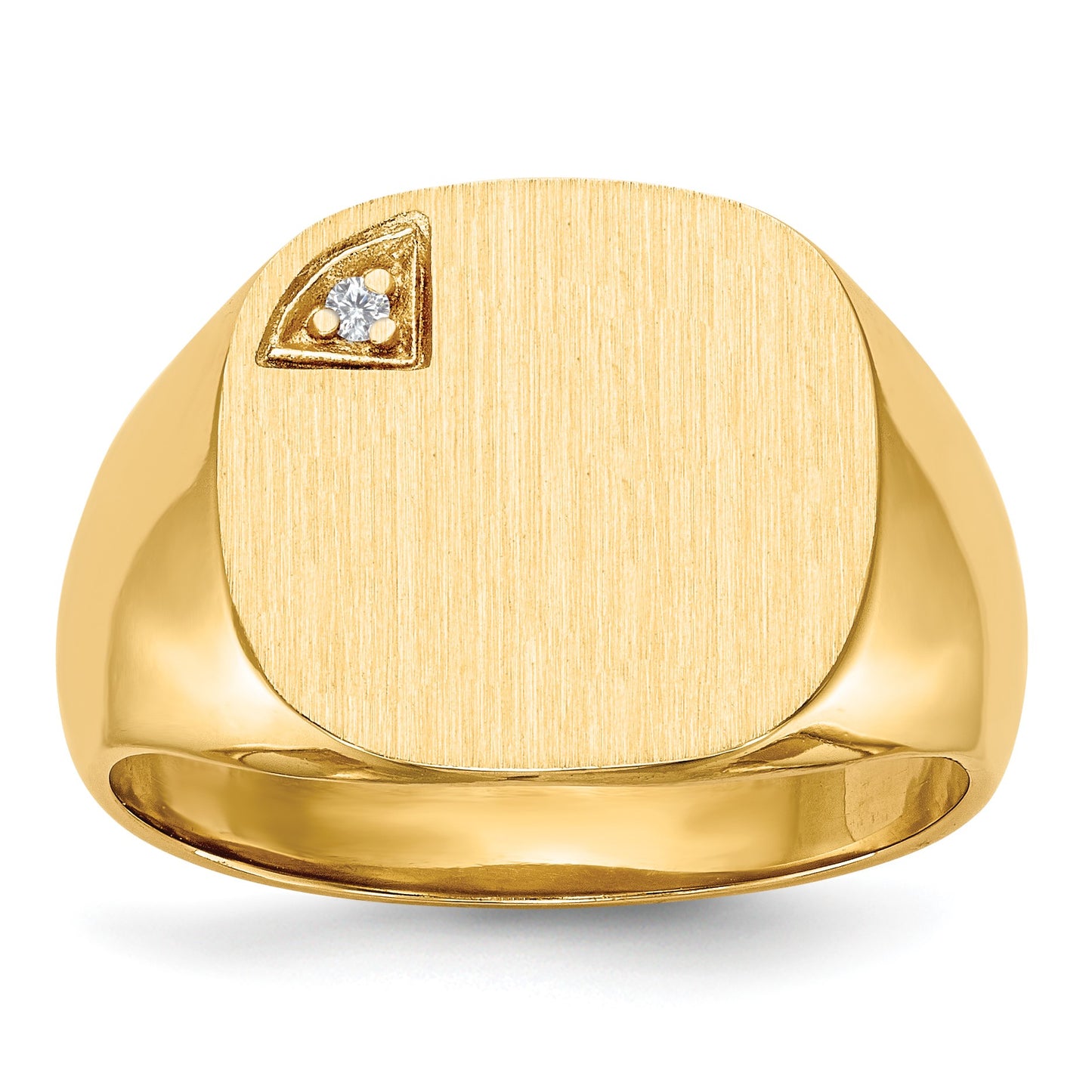 14k 1/2 point AA Diamond 15.0x15.0mm Cushion Closed Back Mens Signet Ring