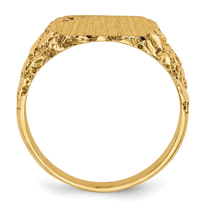 14k Holds 1-1.3mm Cushion Diamond 11.5x10.0mm Cushion Closed Back Nugget Signet Ring Mounting