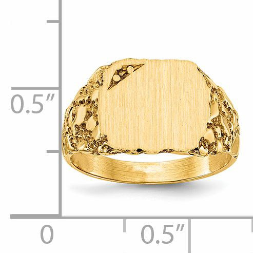 14k Holds 1-1.3mm Cushion Diamond 11.5x10.0mm Cushion Closed Back Nugget Signet Ring Mounting