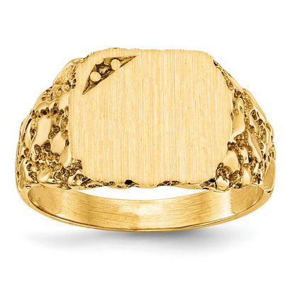 14k Holds 1-1.3mm Cushion Diamond 11.5x10.0mm Cushion Closed Back Nugget Signet Ring Mounting