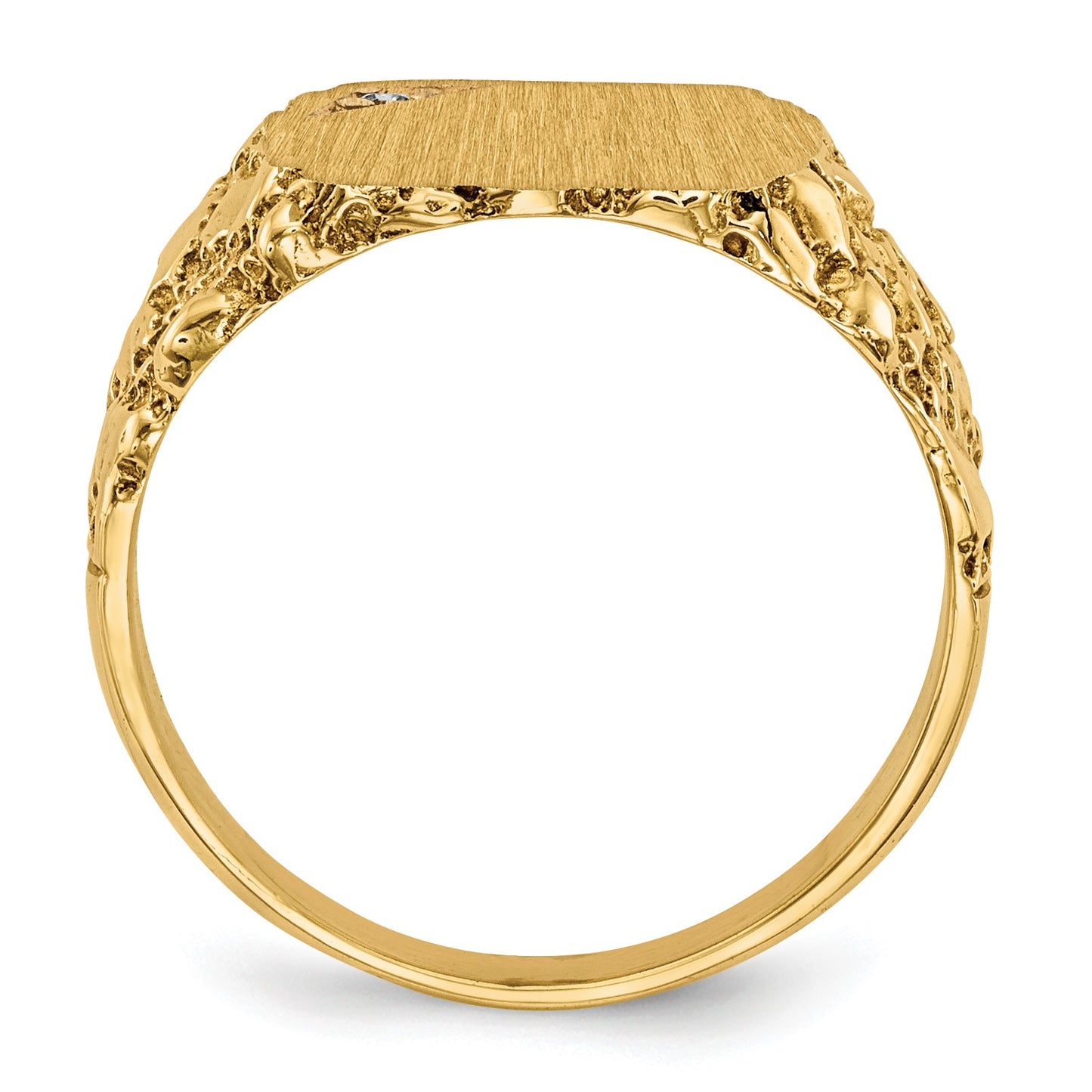 14k .01ct. AA Diamond 11.5x10.0mm Cushion Closed Back Nugget Signet Ring