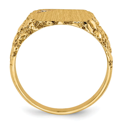 14k .01ct. AA Diamond 11.5x10.0mm Cushion Closed Back Nugget Signet Ring
