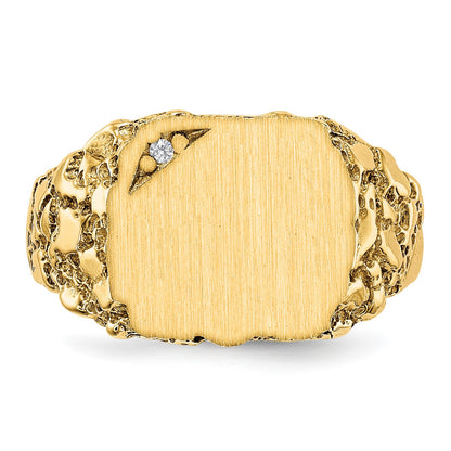 14k .01ct. AA Diamond 11.5x10.0mm Cushion Closed Back Nugget Signet Ring