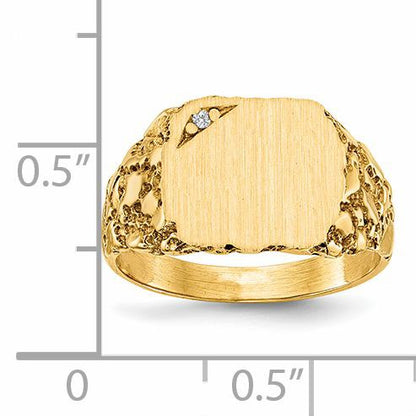 14k .01ct. AA Diamond 11.5x10.0mm Cushion Closed Back Nugget Signet Ring