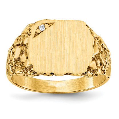 14k .01ct. AA Diamond 11.5x10.0mm Cushion Closed Back Nugget Signet Ring