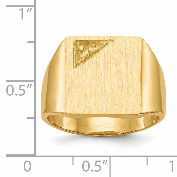 14k Holds 1-1.6mm Diamond 13.0x14.0mm Square Closed Back Mens Signet Ring Mounting