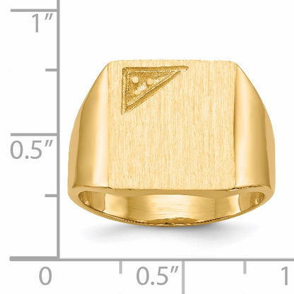 14k Holds 1-1.6mm Diamond 13.0x14.0mm Square Closed Back Mens Signet Ring Mounting
