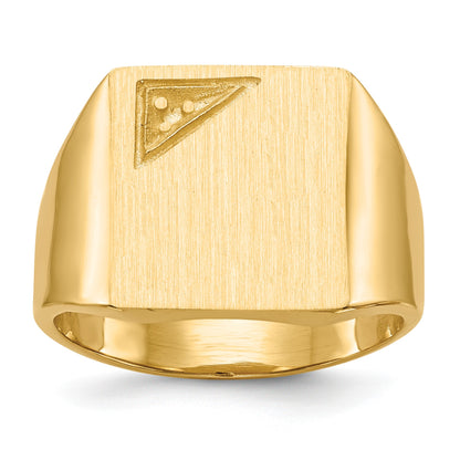 14k Holds 1-1.6mm Diamond 13.0x14.0mm Square Closed Back Mens Signet Ring Mounting