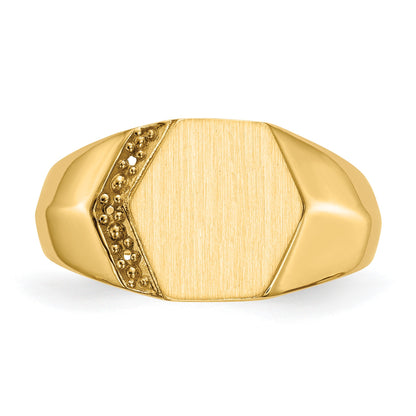 14k Holds 3-1.0mm Diamonds 11.5x11.5mm Hexagon Open Back Mens Signet Ring Mounting
