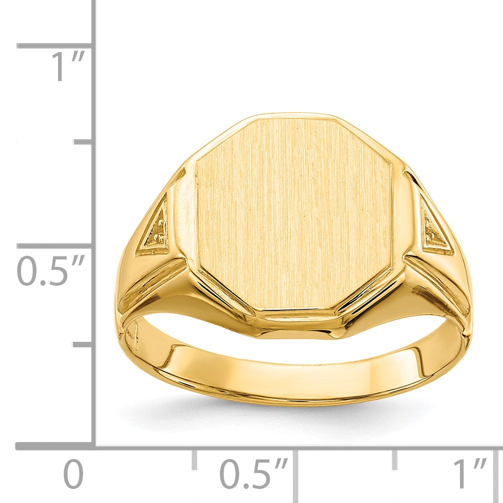 14k Holds 2-1.0mm Diamonds 11.5x12.5mm Octagon Open Back Mens Signet Ring Mounting