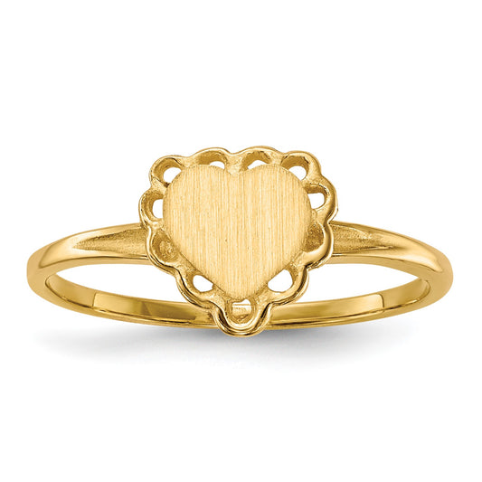 14k 6.5x6.0mm Open Back Scalloped Edge Heart Signet Ring