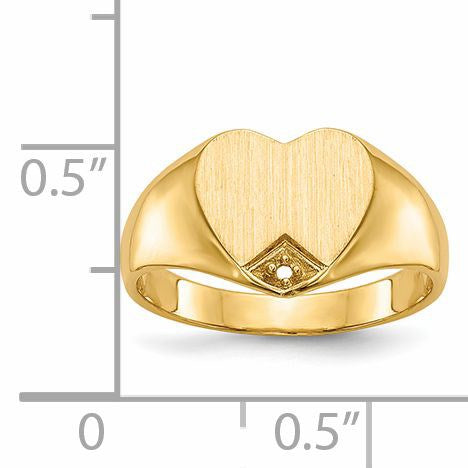 14k Holds 1-1.0mm Diamond 9.0x9.0mm Closed Back Heart Signet Ring Mounting