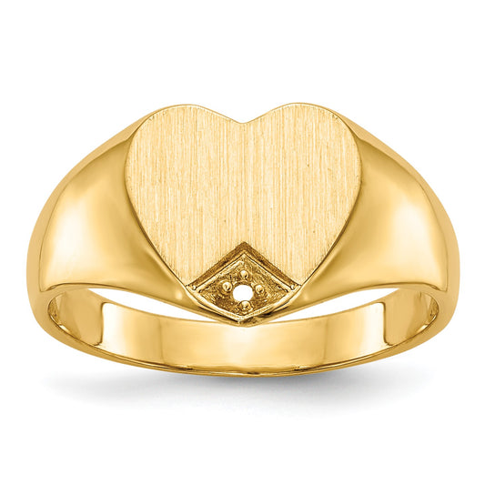14k Holds 1-1.0mm Diamond 9.0x9.0mm Closed Back Heart Signet Ring Mounting