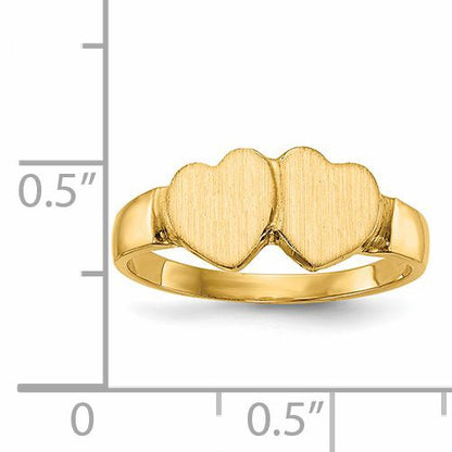14k 7.0x7.0mm Closed Back Double Heart Signet Ring