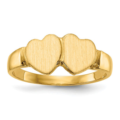 14k 7.0x7.0mm Closed Back Double Heart Signet Ring