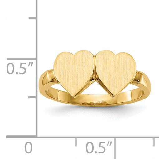 14k 7.5x7.5mm Open Back Double Heart Signet Ring