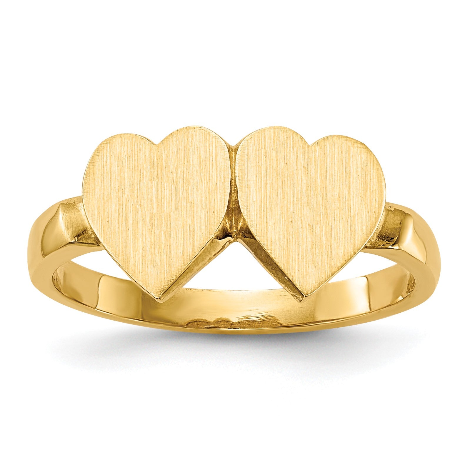 14k 7.5x7.5mm Open Back Double Heart Signet Ring