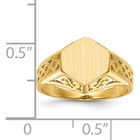14k 9.5x8.5mm Hexagon Open Back Signet Ring