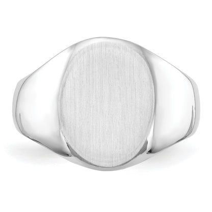 14k White Gold 11.5x15.0mm Oval Closed Back Mens Signet Ring