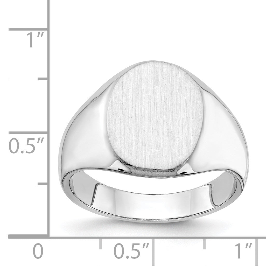 14k White Gold 11.5x15.0mm Oval Closed Back Mens Signet Ring