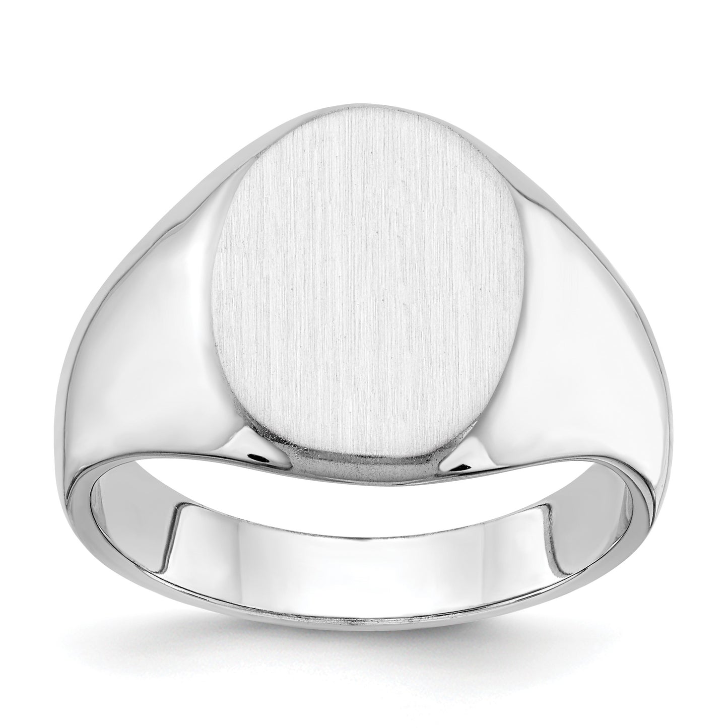 14k White Gold 11.5x15.0mm Oval Closed Back Mens Signet Ring