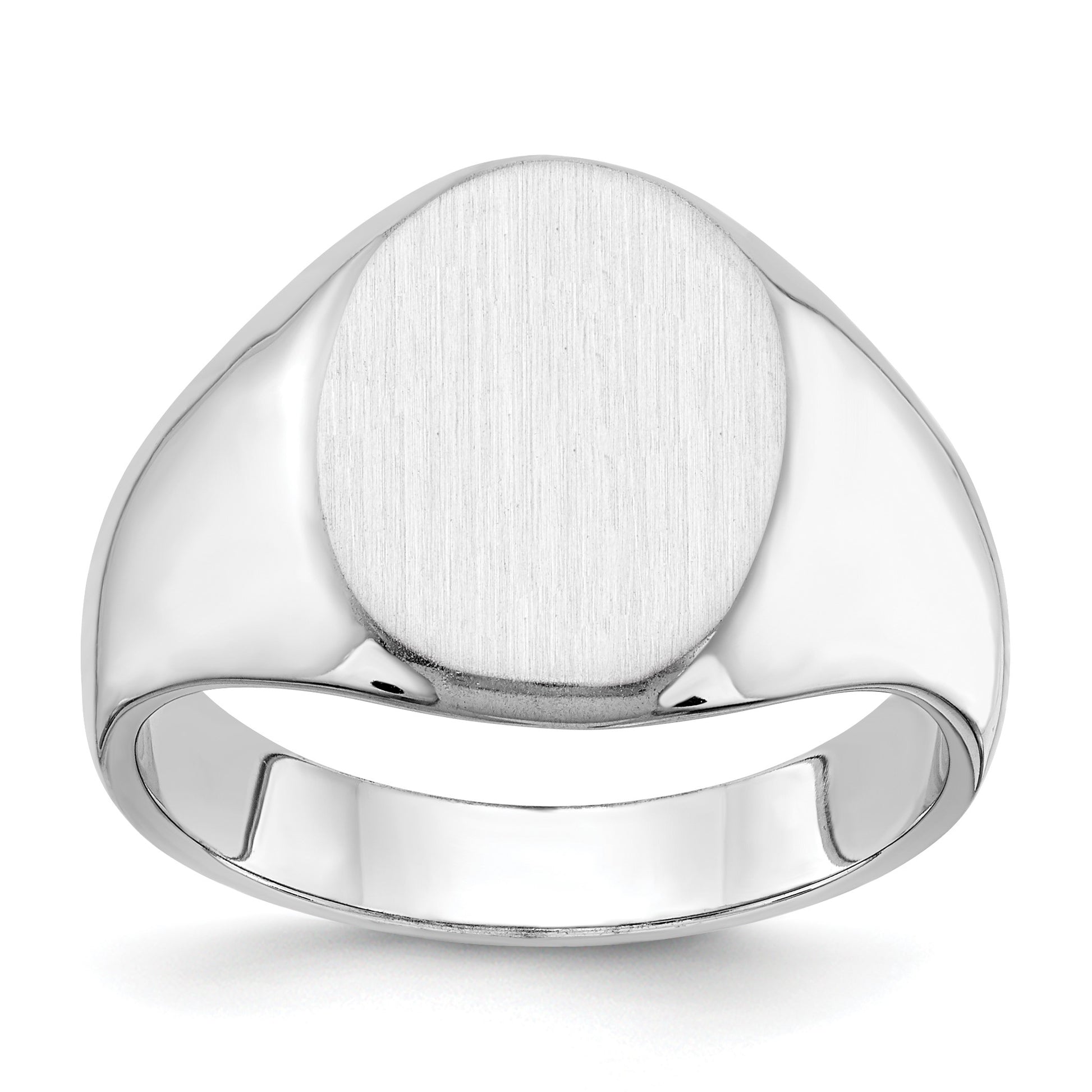 14k White Gold 11.5x15.0mm Oval Closed Back Mens Signet Ring