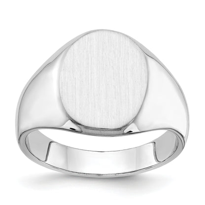 14k White Gold 11.5x15.0mm Oval Closed Back Mens Signet Ring