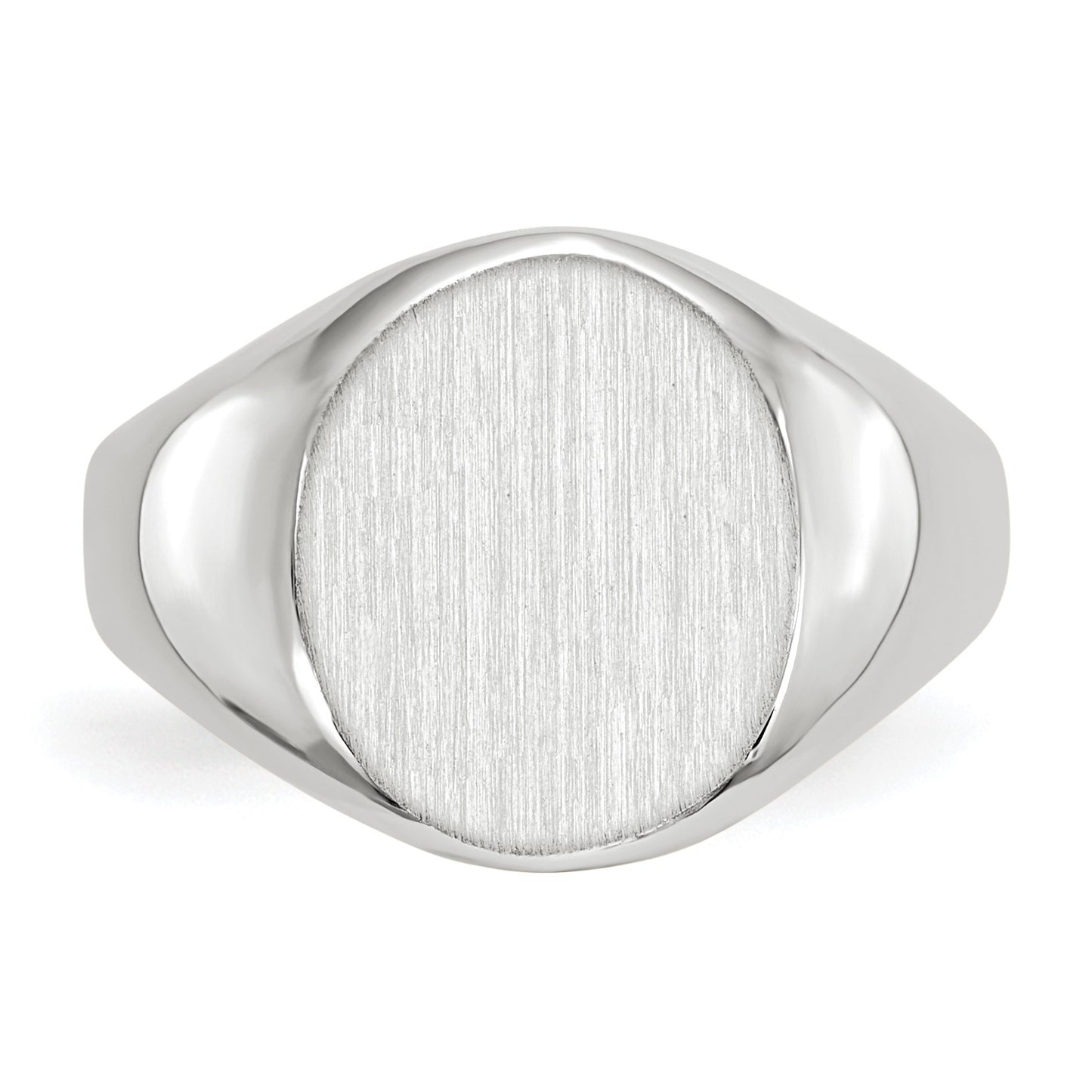 14k White Gold 10.0x11.5mm Oval Closed Back Signet Ring