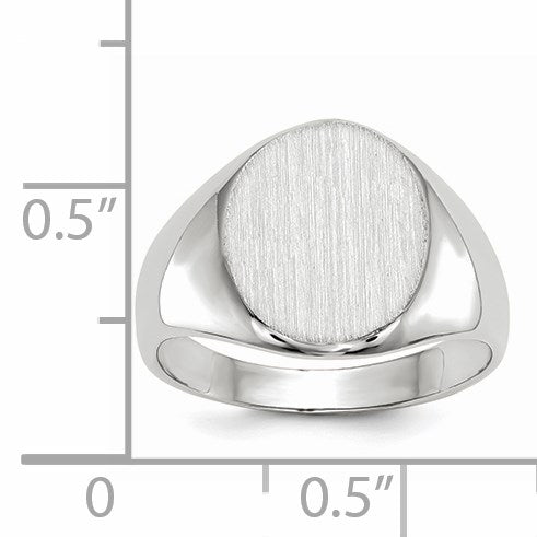 14k White Gold 10.0x11.5mm Oval Closed Back Signet Ring