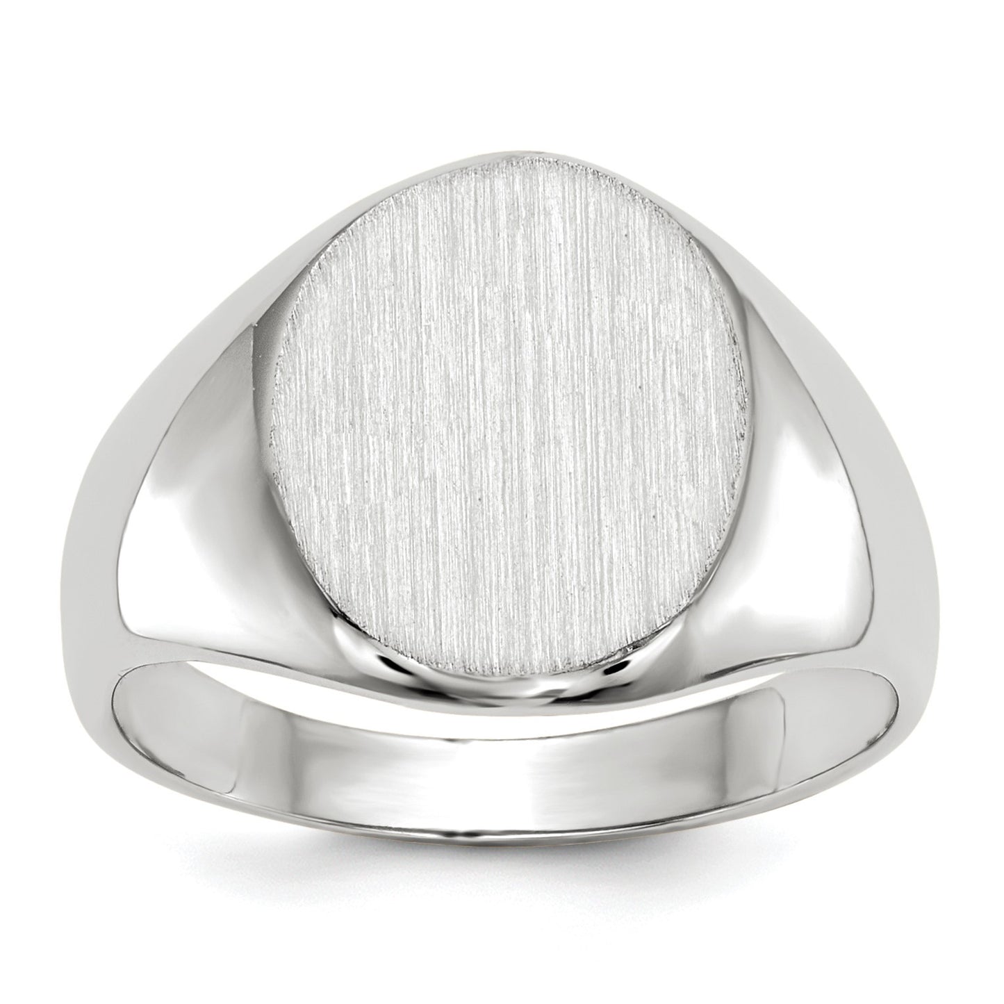 14k White Gold 10.0x11.5mm Oval Closed Back Signet Ring