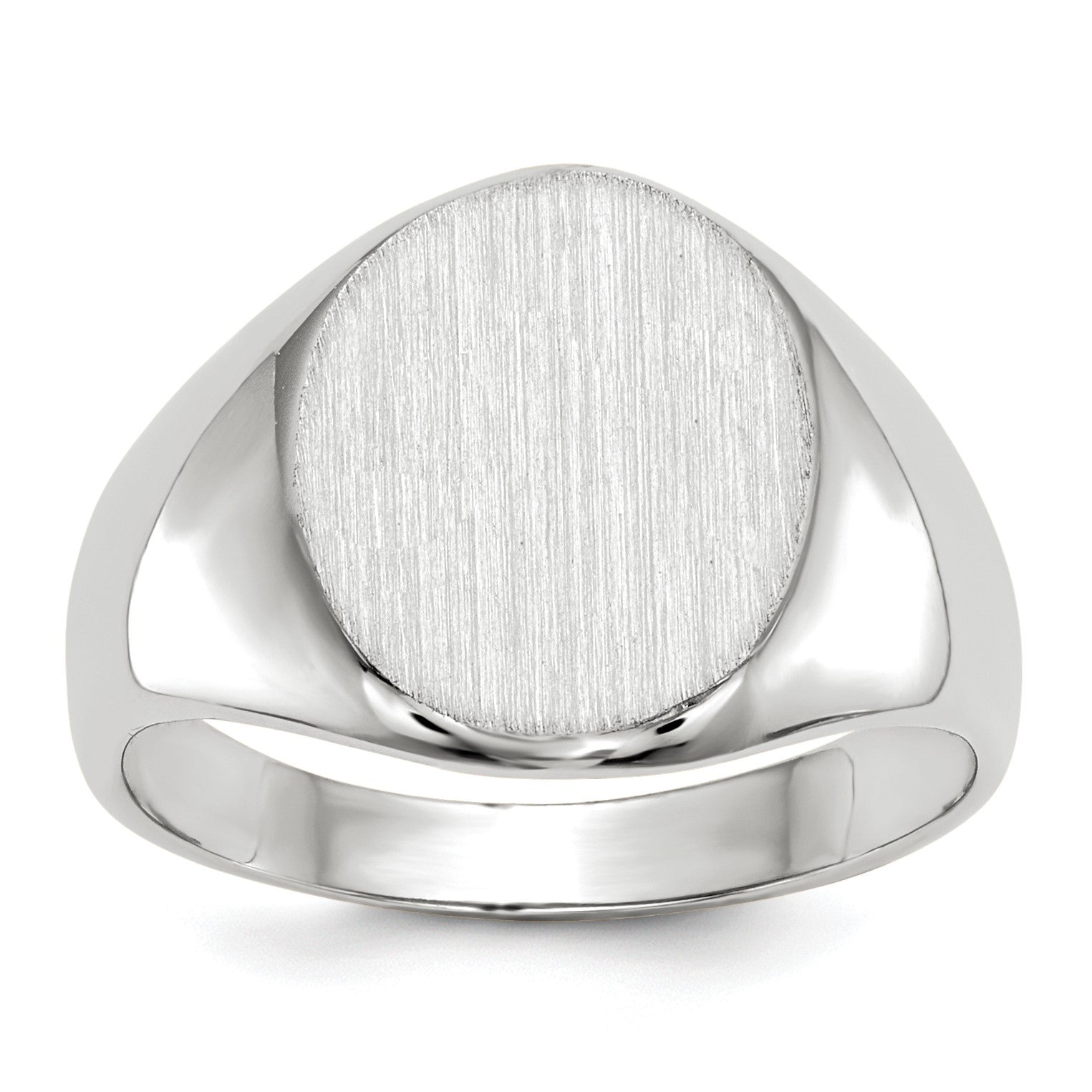 14k White Gold 10.0x11.5mm Oval Closed Back Signet Ring