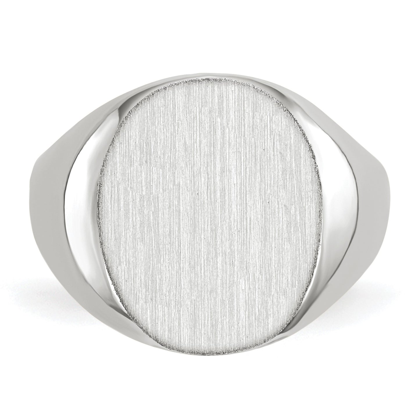 14k White Gold 12.5x13.5mm Oval Closed Back Signet Ring