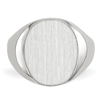14k White Gold 12.5x13.5mm Oval Closed Back Signet Ring