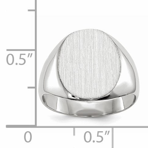 14k White Gold 12.5x13.5mm Oval Closed Back Signet Ring