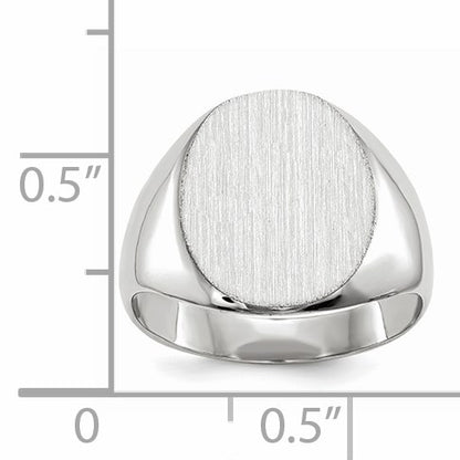 14k White Gold 12.5x13.5mm Oval Closed Back Signet Ring