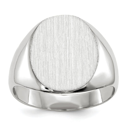 14k White Gold 12.5x13.5mm Oval Closed Back Signet Ring