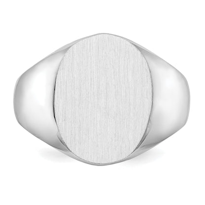 14k White Gold 12.5x15.0xmm Oval Closed Back Signet Ring