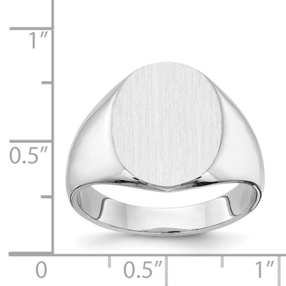 14k White Gold 12.5x15.0xmm Oval Closed Back Signet Ring