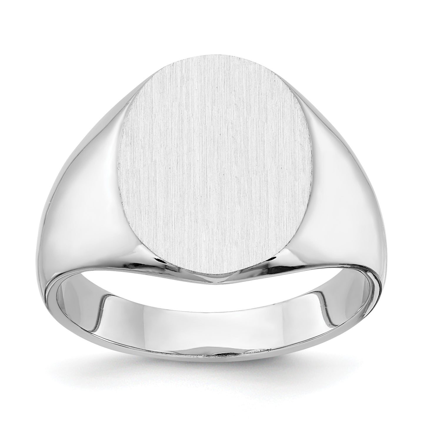 14k White Gold 12.5x15.0xmm Oval Closed Back Signet Ring